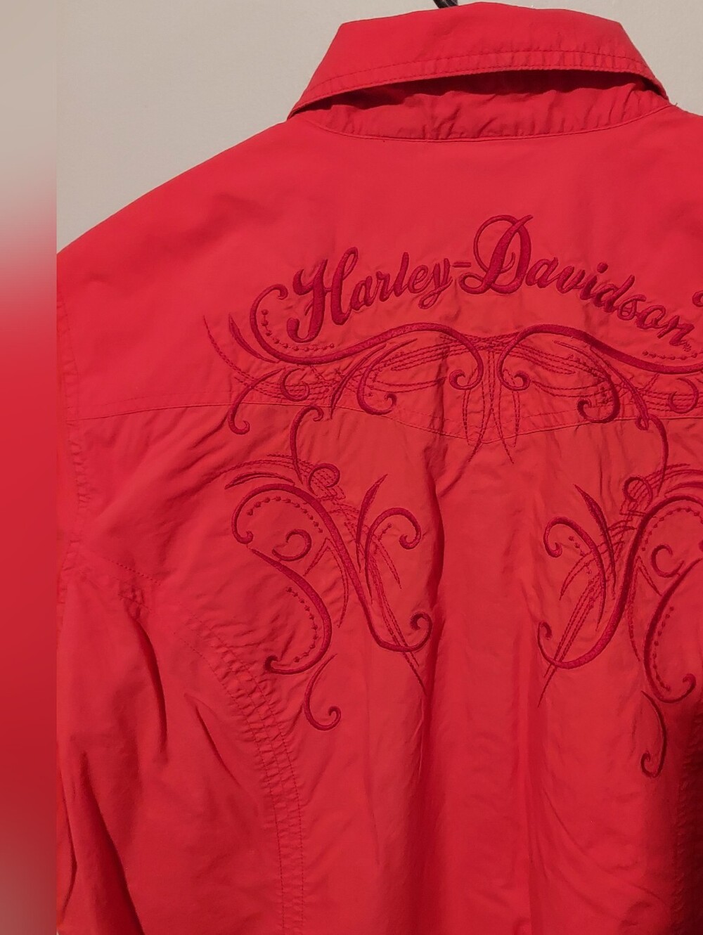 Y2K Harley-Davidson Shirt Womens Size 1W Red Cotton Snap Front Embroidered Logo